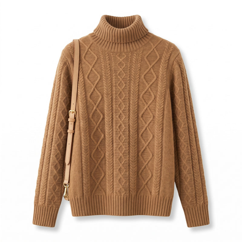 Women's Thick Wool Sweater High Neck Ribbed Twist Pattern Jumper, product photo 6