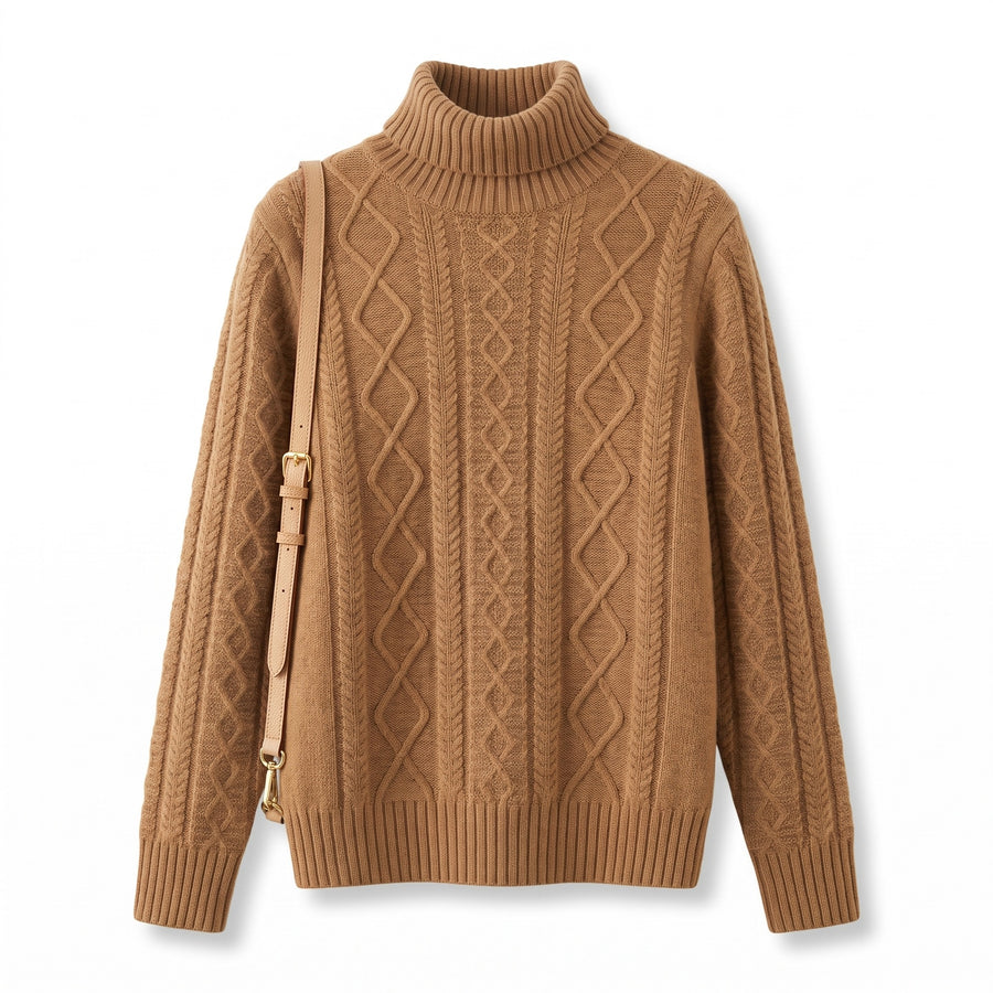 Women's Thick Wool Sweater High Neck Ribbed Twist Pattern Jumper, product photo 6
