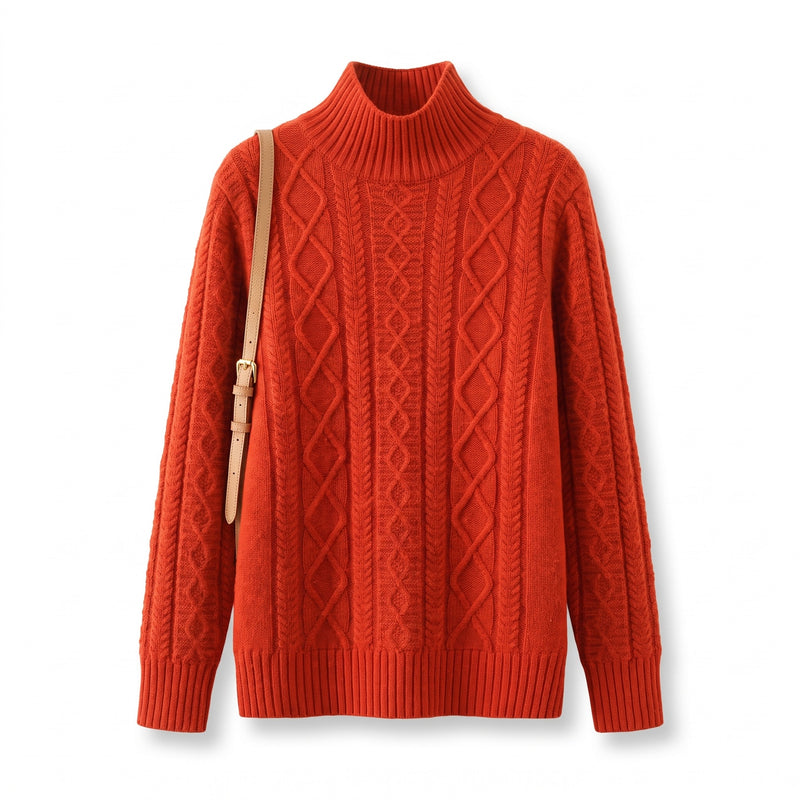Women's Thick Wool Sweater High Neck Ribbed Twist Pattern Jumper, product photo 7