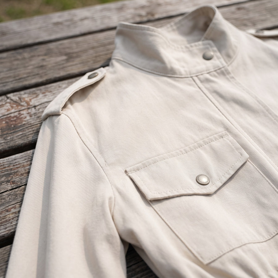 Women's Utility Jacket Drawstring Waist Stand Collar Field Coat, product photo 4