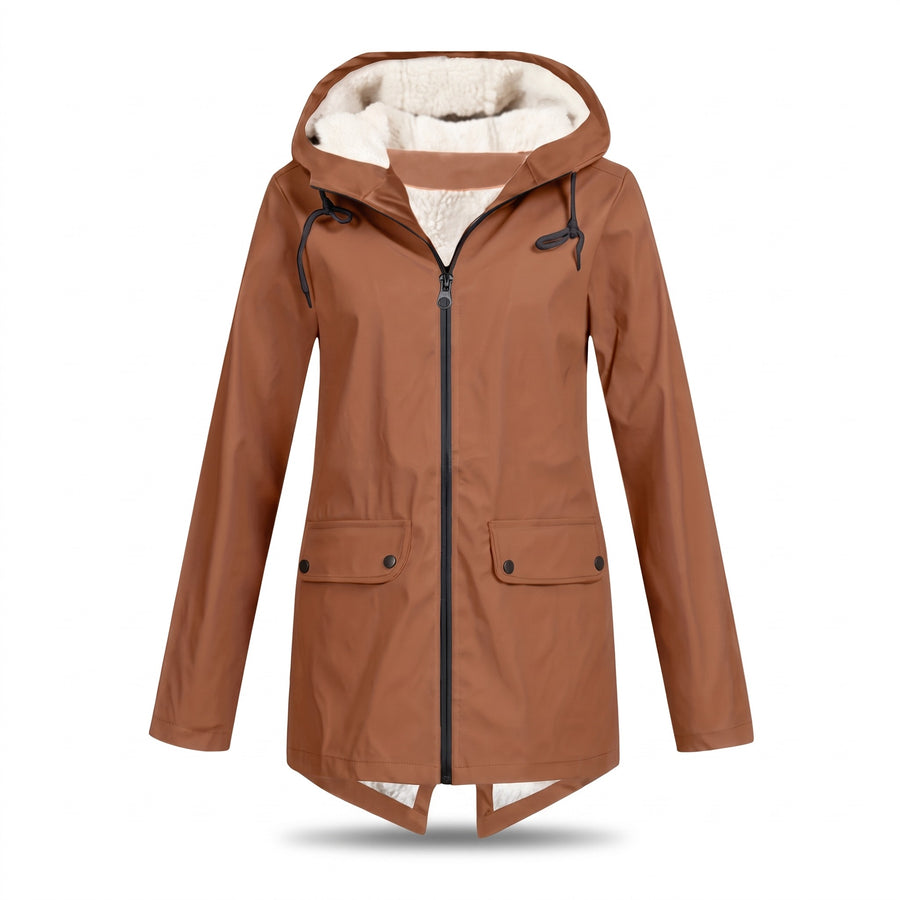 Women's Waterproof Jacket Fleece Lined Hooded Zip Up Rain Coat, product photo 1