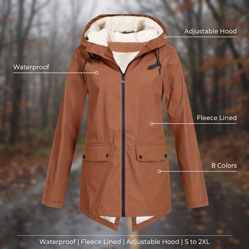 Women's Waterproof Jacket Fleece Lined Hooded Zip Up Rain Coat, product photo 2
