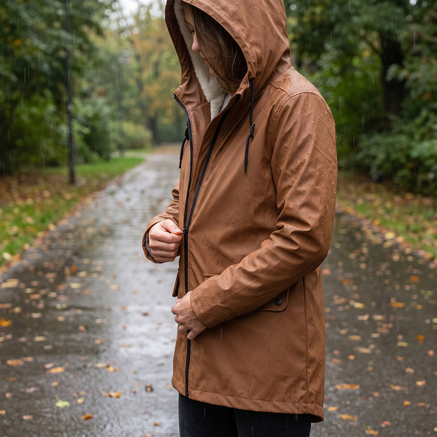 Women's Waterproof Jacket Fleece Lined Hooded Zip Up Rain Coat, product photo 5
