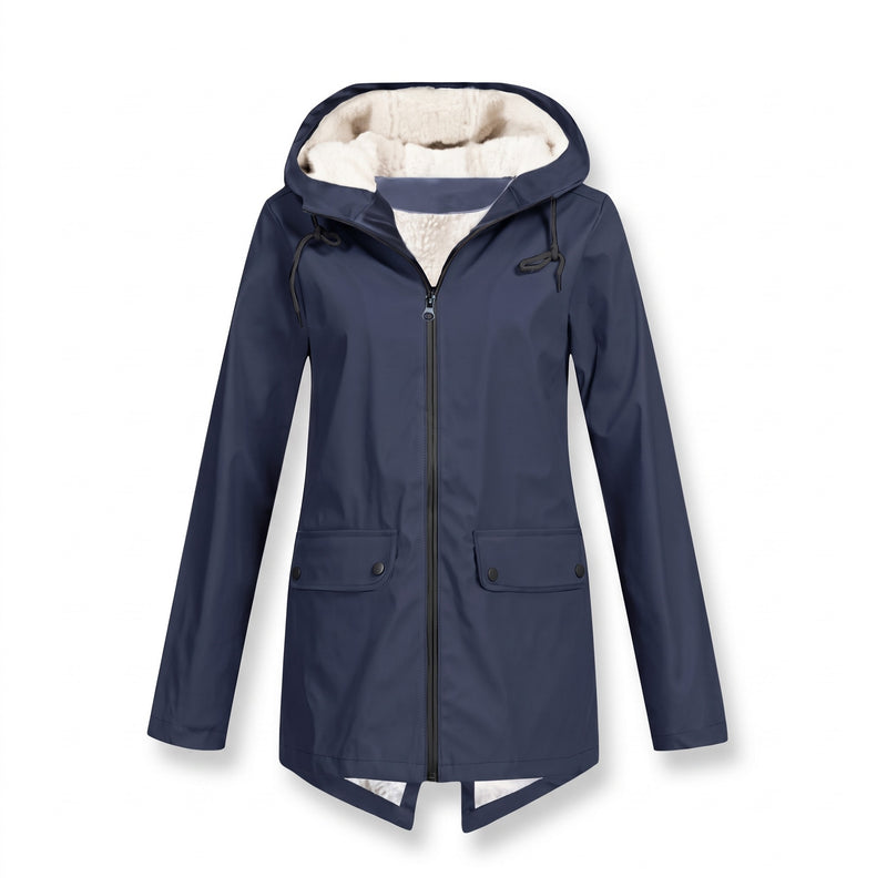 Women's Waterproof Jacket Fleece Lined Hooded Zip Up Rain Coat, product photo 7