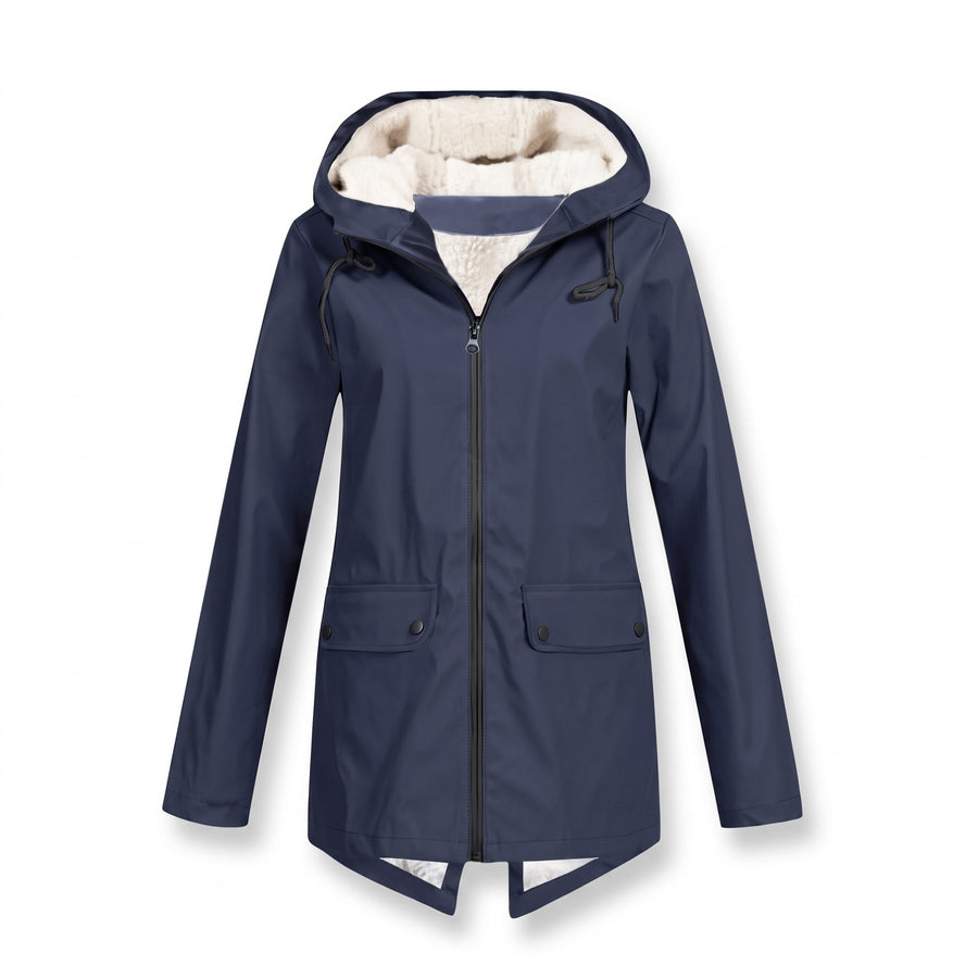 Women's Waterproof Jacket Fleece Lined Hooded Zip Up Rain Coat, product photo 7