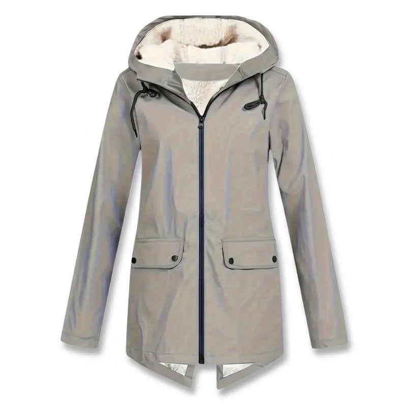 Women's Waterproof Jacket Fleece Lined Hooded Zip Up Rain Coat, product photo 10