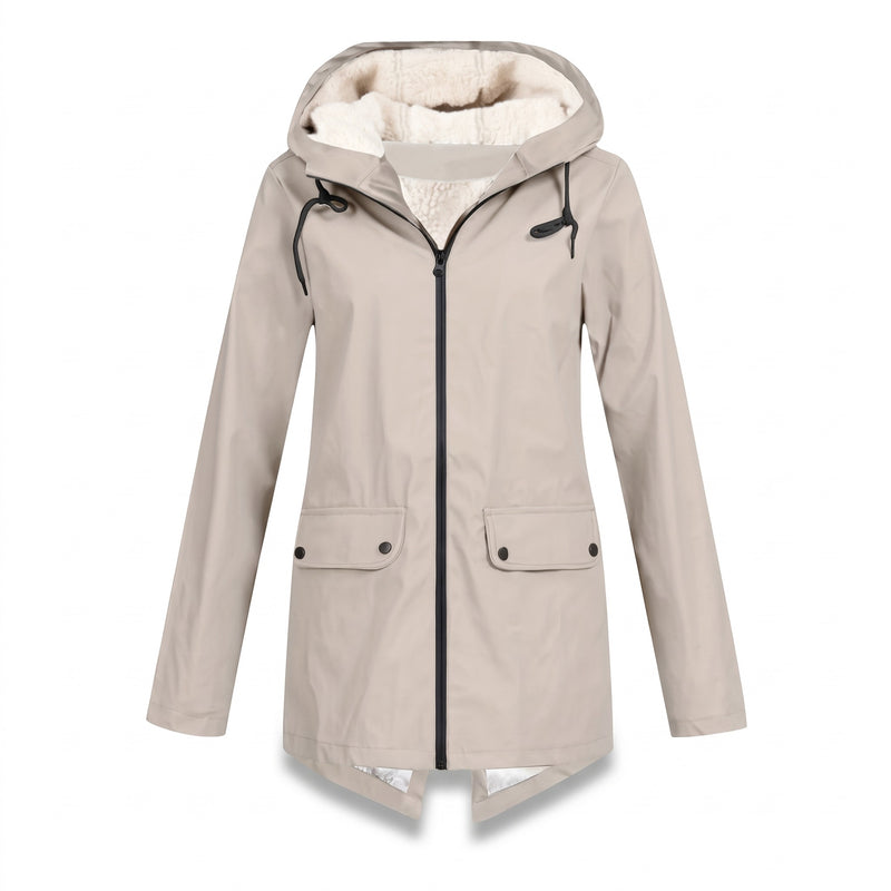 Women's Waterproof Jacket Fleece Lined Hooded Zip Up Rain Coat, product photo 11