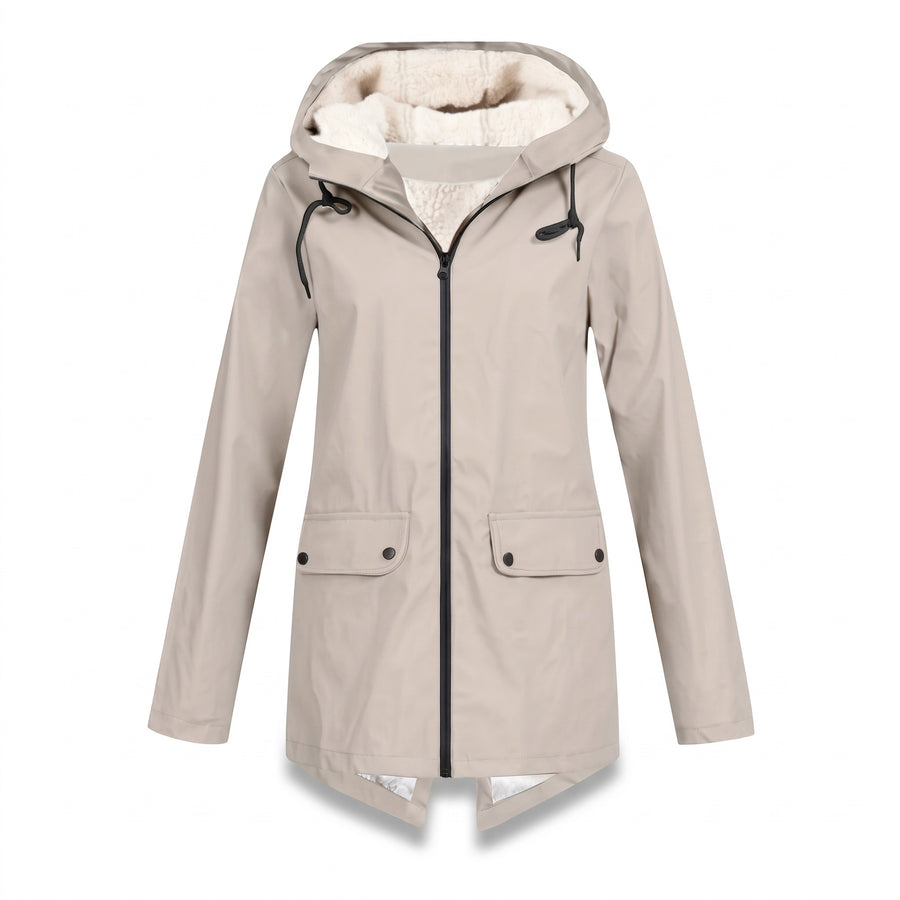 Women's Waterproof Jacket Fleece Lined Hooded Zip Up Rain Coat, product photo 11