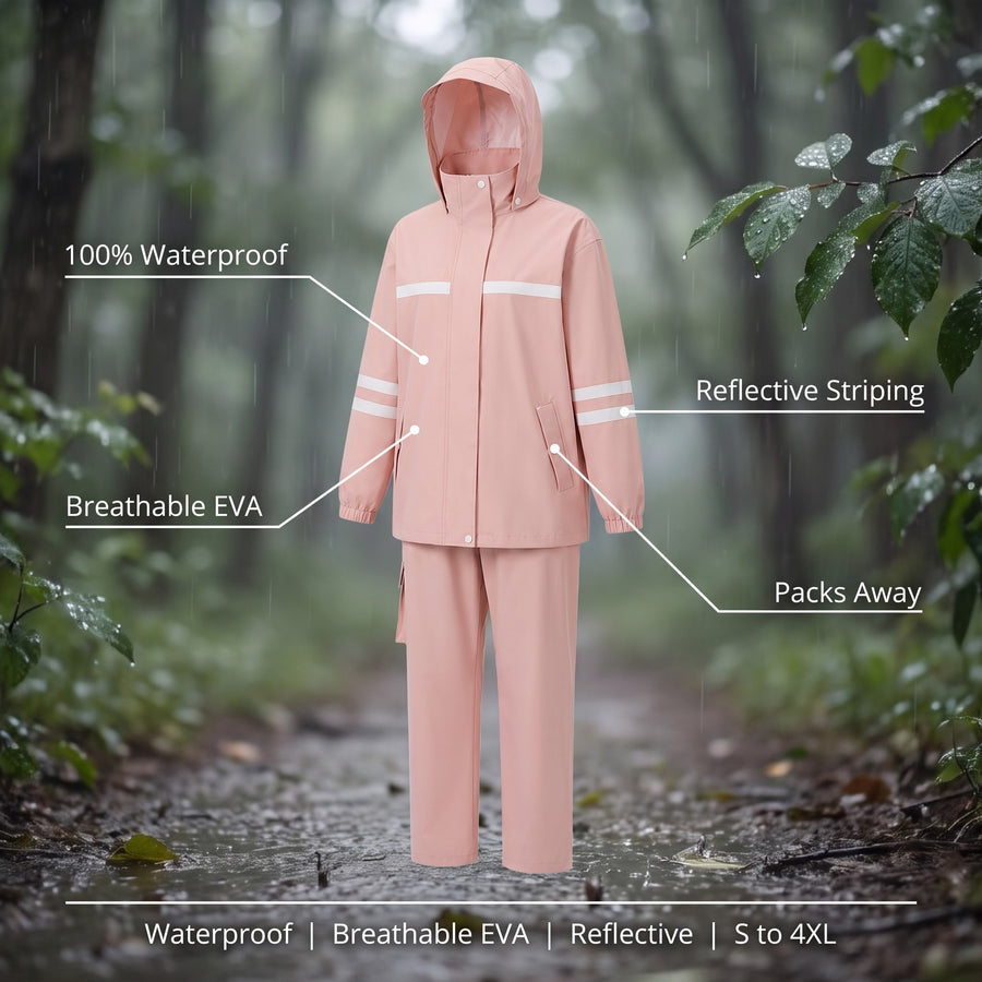 Women's Waterproof Rain Suit Breathable Reflective Hooded Jacket Pants, product photo 2