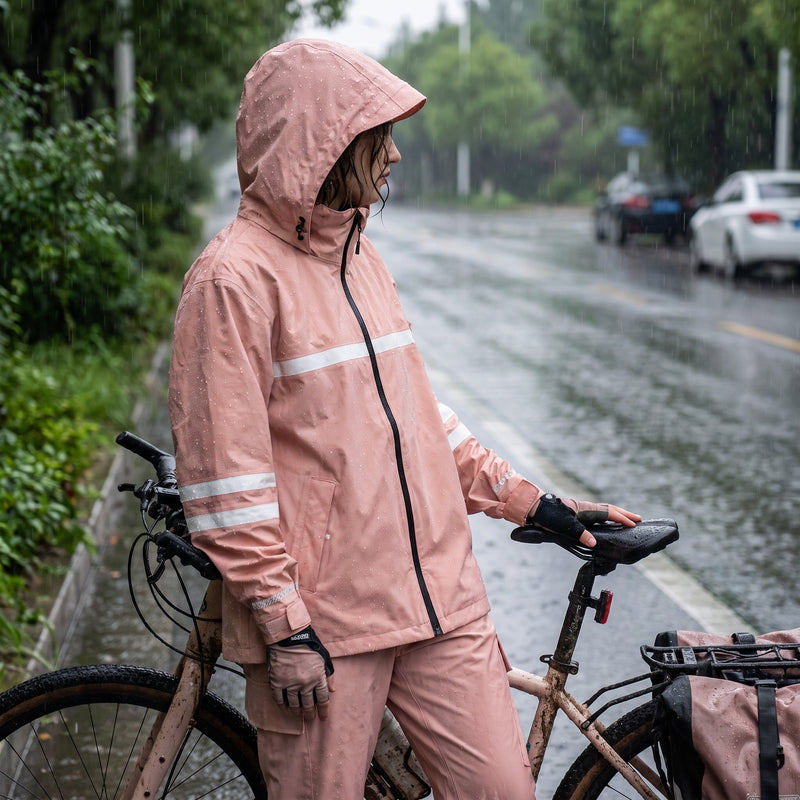 Women's Waterproof Rain Suit Breathable Reflective Hooded Jacket Pants, product photo 5