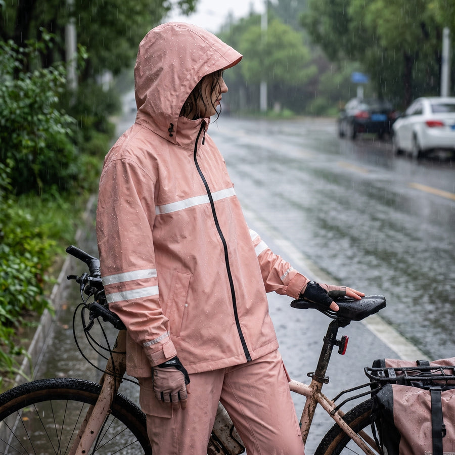 Women's Waterproof Rain Suit Breathable Reflective Hooded Jacket Pants, product photo 5
