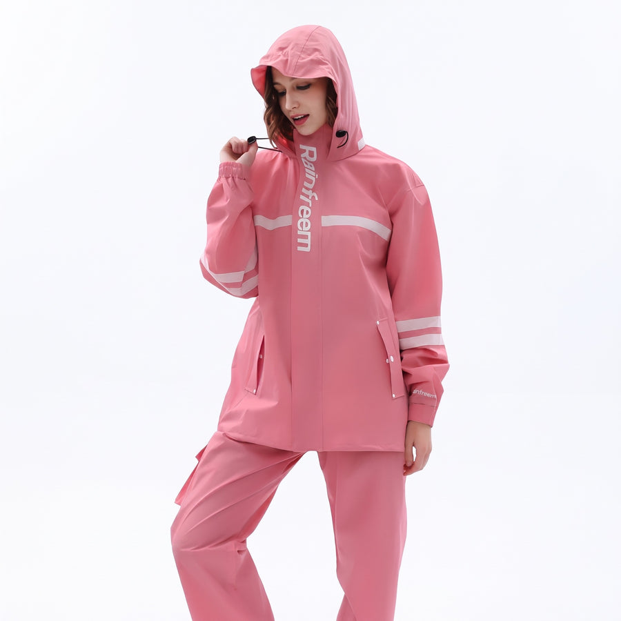 Women's Waterproof Rain Suit Breathable Reflective Hooded Jacket Pants, product photo 6