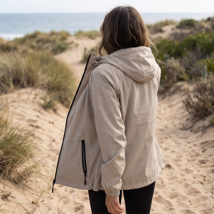 Women's Windbreaker Jacket Hooded Pockets Mid Length Loose Fit, product photo 5