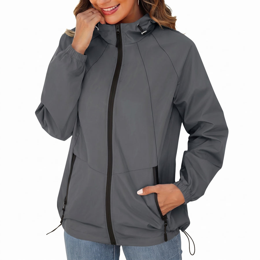 Women's Windbreaker Jacket Hooded Pockets Mid Length Loose Fit, product photo 6