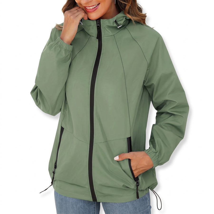 Women's Windbreaker Jacket Hooded Pockets Mid Length Loose Fit, product photo 8