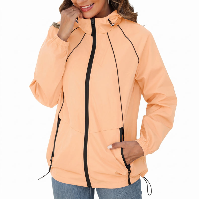 Women's Windbreaker Jacket Hooded Pockets Mid Length Loose Fit, product photo 9