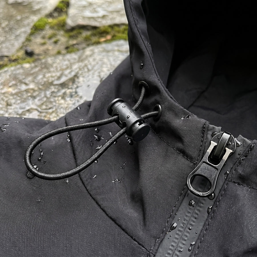Women's Windproof Jacket Hooded Drawcord Loose Short Black, product photo 4