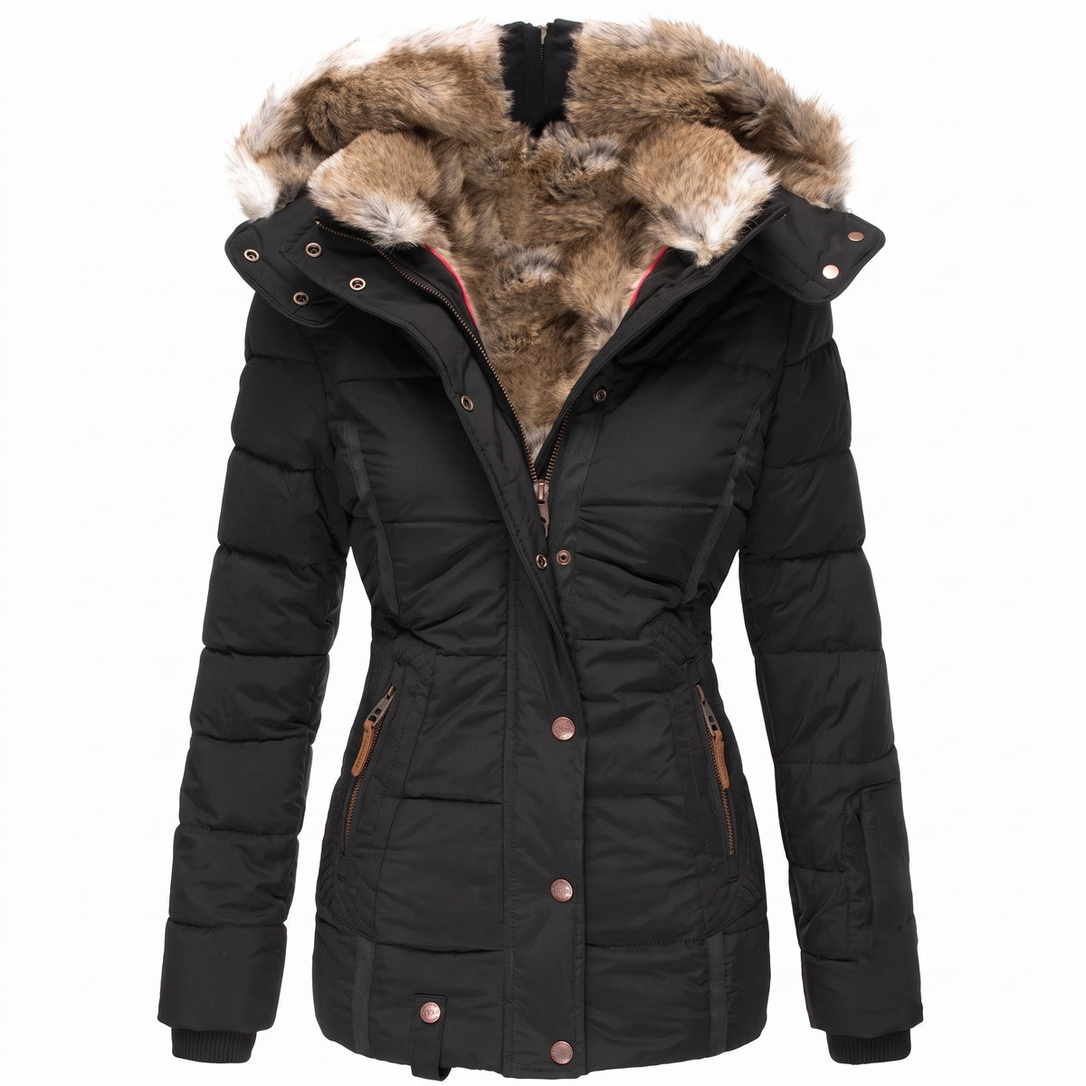 Women's Winter Parka Jacket Faux Fur Lined Hood Quilted Warm Coat, product photo 1