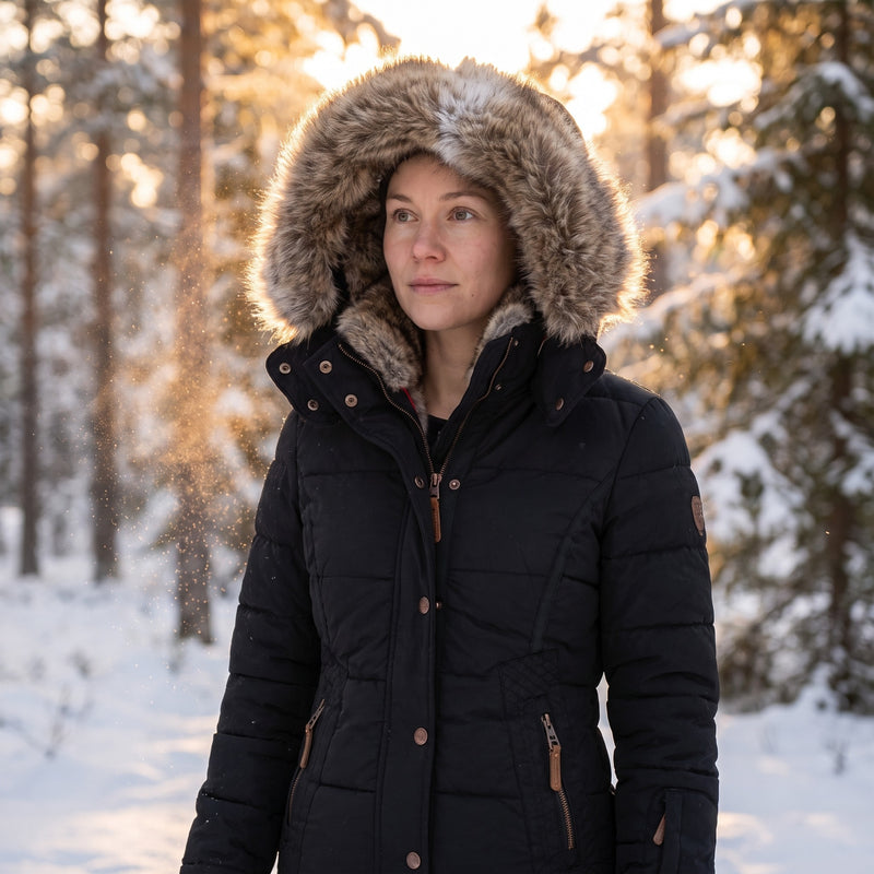 Women's Winter Parka Jacket Faux Fur Lined Hood Quilted Warm Coat, product photo 3