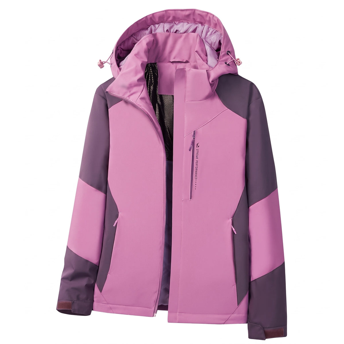 Women's Winter Windbreaker Colour Block Hooded Zip Warm Lined, product photo 1