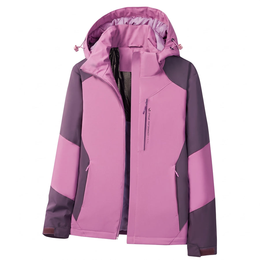 Women's Winter Windbreaker Colour Block Hooded Zip Warm Lined, product photo 1