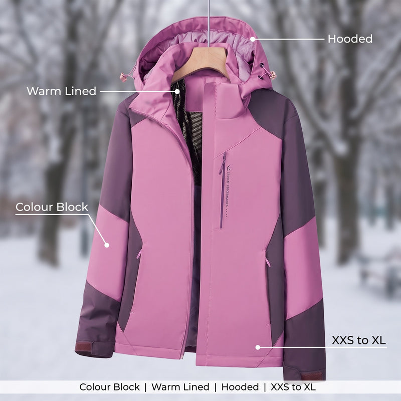 Women's Winter Windbreaker Colour Block Hooded Zip Warm Lined, product photo 2