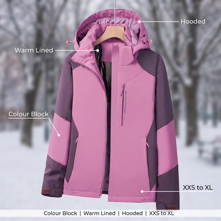 Women's Winter Windbreaker Colour Block Hooded Zip Warm Lined, product photo 2