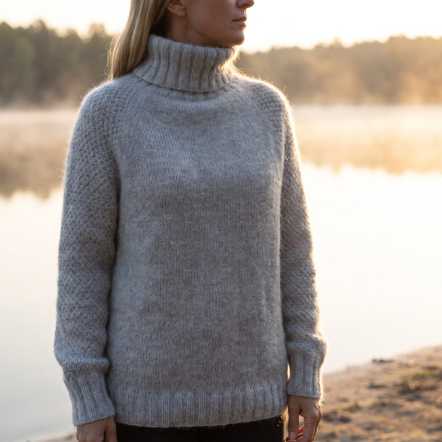 Women's Wool Blend Pullover High Neck Long Sleeve Knit Sweater, product photo 3