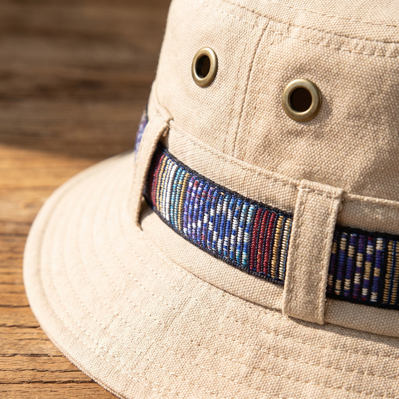 Woven Boho Sun Hat Wide Brim Adjustable Chin Cord Outdoor Travel, product photo 4