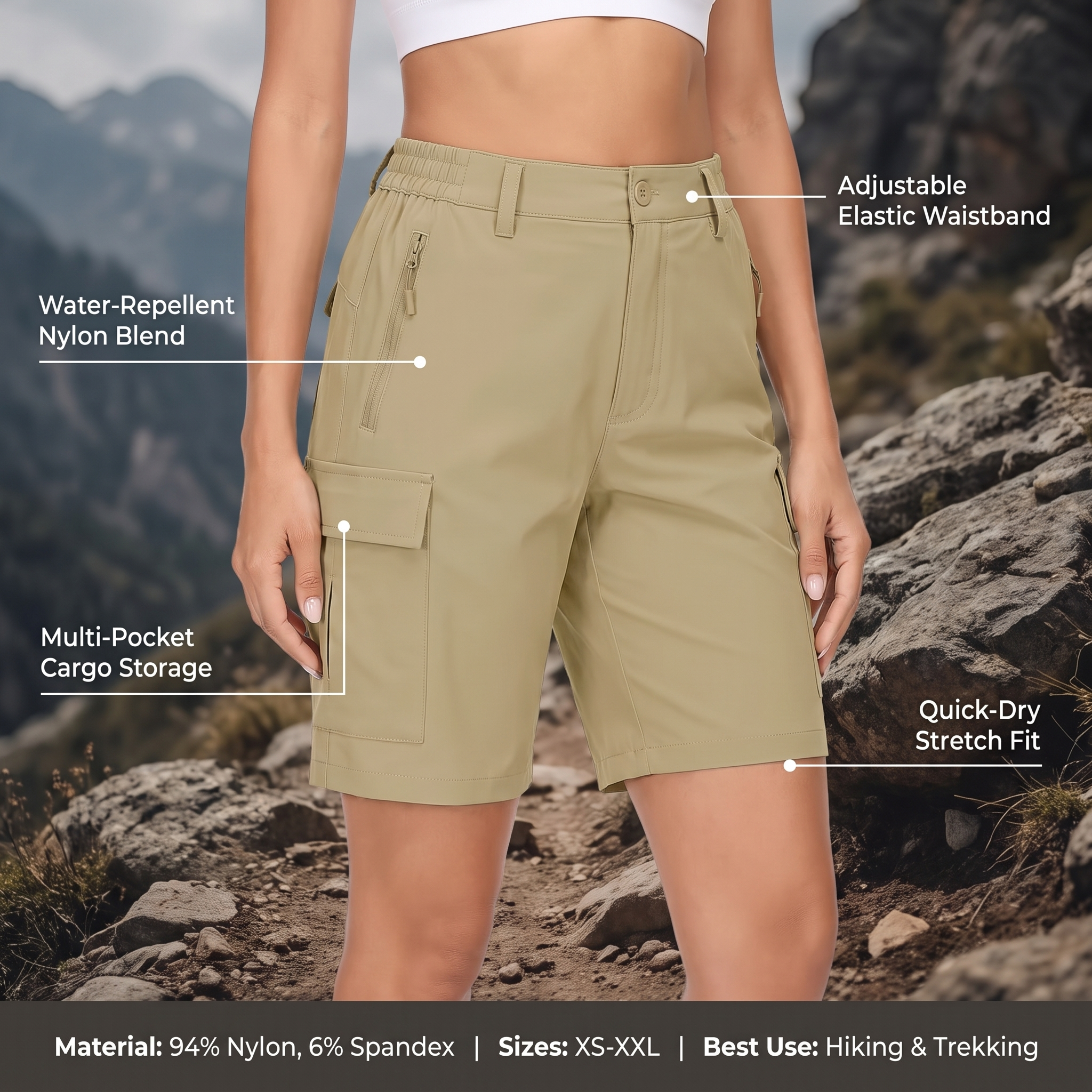 Women's Cargo Hiking Shorts Lightweight Quick-Dry Outdoor Trekking Shorts