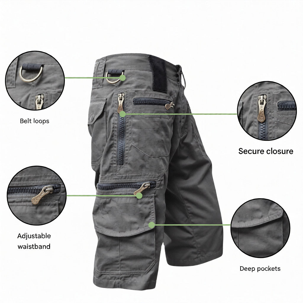 Men’s Cargo Shorts Quick Dry Stretch Outdoor Shorts Zipper Pockets